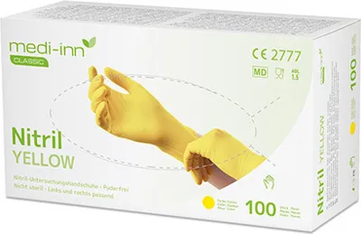 Produktbild von "Medi-Inn® Classic" Handschuhe, Nitril puderfrei gelb "Nitril Yellow" Größe S