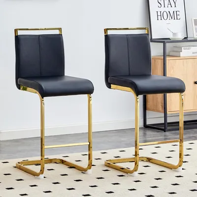 Image de Lot de 2 tabourets de bar, style nordique,Polyuréthanenoir, pieds en métal doré, 96 cm