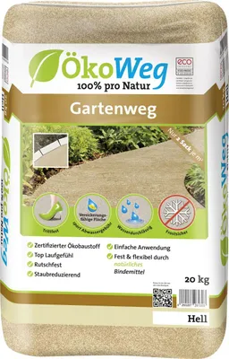 Produktbild von Helles Wegematerial 20 kg, Körnung ca. 0-8 mm, Einbauhöhe 3-4 cm, frostsicher und wasserdurchlässig