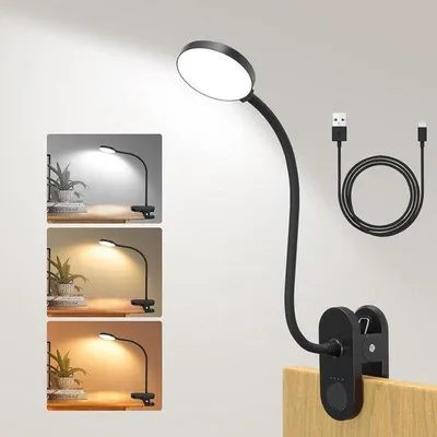 Zdjęcie produktu dla Lampa LED do czytania – lampka nocna, elastyczna – do czytania i pracy – 3 kolory, 10 poziomów regulacji jasności – 40 cm, czarna