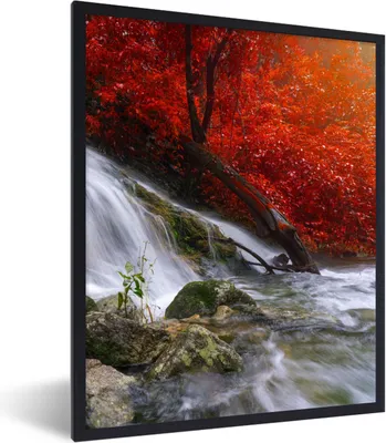 Produktbild von MuchoWow® Gerahmtes Poster Wasserfall - Felsen - Wasser - Herbst 60x80 cm - Poster mit Schwarzem Bilderrahmen Wandposter Rahmen Foto Bilder - Premium - Wanddeko Wohnzimmer