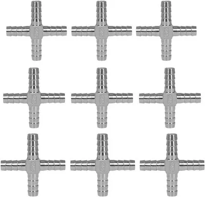 Productafbeelding van Slangkoppeling 4-weg - Druppelslang Connector - Tuinirrigatie Aanleggen - Roestvrij Staal - 8 10 12 mm