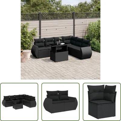 Produktbild von The Living Store 7-tlg. Garten-Sofagarnitur mit Kissen Schwarz Poly Rattan