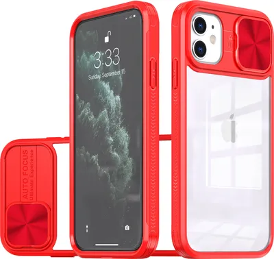 Produktbild von Hülle für iPhone 11 Transparent TPU Bumper Schutzhülle mit Schiebe Kamera Schutz Rot