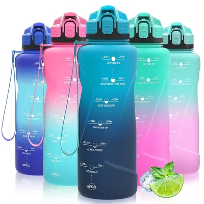 Produktbild von Sport Wasserflasche mit Zeitmarkierung und Motivation - BPA-freie Tritan Trinkflasche für Fitness und Schule