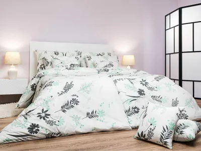 Zdjęcie produktu dla Pościel bawełniana Agáta miętowa na białym tle 140x200, 70x90 cm