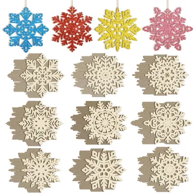 36 Holz-Schneeflocken-Anhänger, Weihnachtsbasteln, DIY-Dekoration
