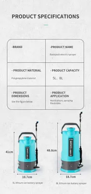 Image de Pulvérisateur électrique pour jardin - Pulvérisateur à batterie rechargeable de 5 litres - Pour l'arrosage et l'entretien du jardin - Désinfection et application de pesticides
