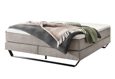 Produktbild von HASENA Raumspar Boxspringbett Julieta light grey Fußkufe schwarz 200x200 : Topper - Glamour Top (soft)
