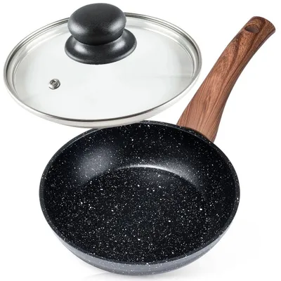 Zdjęcie produktu dla Vilde | Patelnia z pokrywką ze szkła, średnica 16 cm - Aluminium - Powłoka nieprzywierająca - BLACK&WOOD