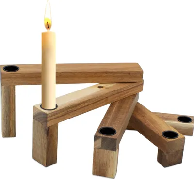 Produktbild von 1.10 Holz Kerzenhalter für 5 Stabkerzen zum aufklappen - ca. 21 cm - für Stabkerzen
