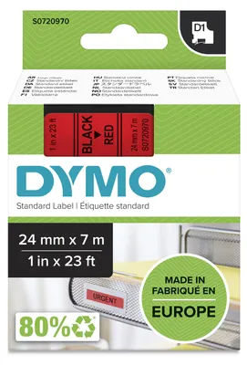 Produktbild von DYMO Original D1-Etikettenband | schwarz auf rot | 24 mm x 7 m | selbstklebendes Schriftband | für LabelManager-Beschriftungsgerät