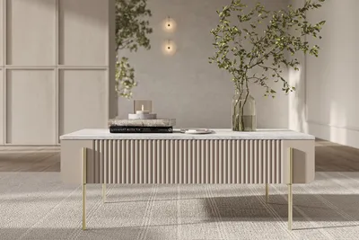 Zdjęcie produktu dla Stolik kawowy prostokątny kaszmir czarny 100 cm dwie szuflady ryflowany