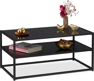 Produktbild von relaxdays stolik kawowy szklany czarny 90,0 x 50,0 x 42,0 cm