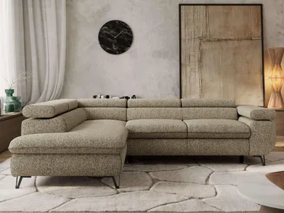 Produktbild von Couch mit Schlaffunktion L-form Ecksofa Wohnzimmersofa mit Einstellbare Kopfstützen - PABLO L - Struktur - Dunkelbeige - Links