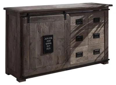 Immagine prodotto di MASSIVMOEBEL24 | credenza in legno di Mango 140x45x85 grigio scuro laccato RAILWAY #221