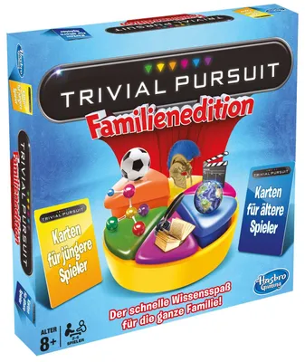 The image shows the box of the Trivial Pursuit Familien Edition board game.