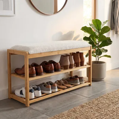 Produktbild von riess-ambiente Schuhbank ZEN-BO 80cm natur beige Bambus Sitzbank mit Regal Stauraum