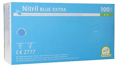 Produktbild von Medi-Inn Nitril blue extra Einmalhandschuhe puderfrei (Größe: L, 10 x 100 = 1000 Stück)