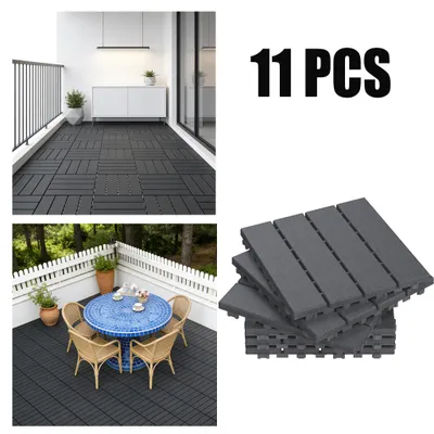 Obrázok produktu pre YARDIN PE Modulárne terasové/balkónové dlaždice, vzor 1, antracitová farba, 30x30 cm, vzhľad dreva, odolné voči poveternostným vplyvom, UV odolné, 11 kusov (1 m²)