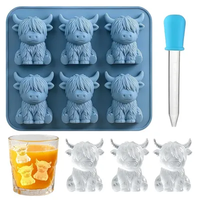 Eiswürfelform Hochlandkuh, 3D-Silikon, blau, 2 Stück