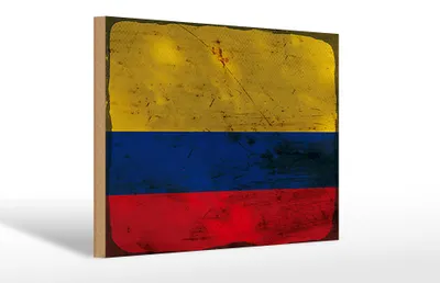 Produktbild von Holzschild Flagge Kolumbien 30x20cm Flag Colombia Rost