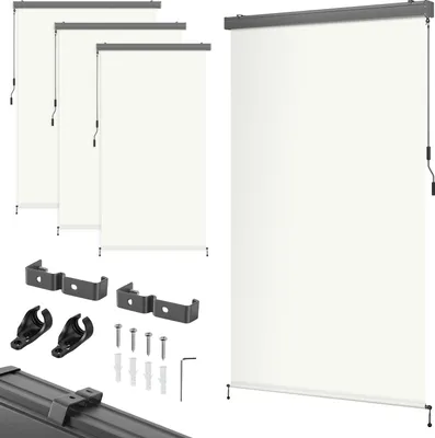 Produktbild von Izrielar Senkrechtmarkise 250x140cm Beige für Außen- und Innenbereich Außenrollo wasserfest mit Handkurbel für Balkon, Terrasse & Garten Balkonrollo Sonnenschutz Rollo Sichtschutz