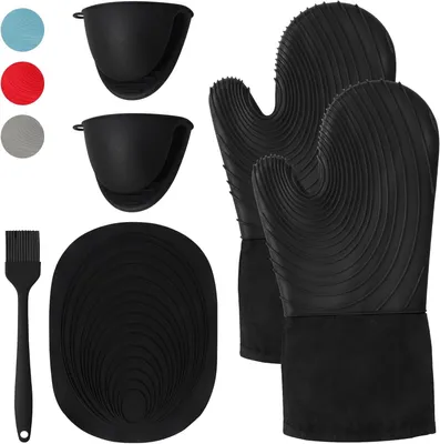 Produktbild von Ofenhandschuhe Silikon, Topfhandschuhe Hitzebeständig Mit Drei Lagen Baumwolle, Sind Hochtemperaturbeständig, Flexibel Und Bequem, Geeignet Zum Backen Und Grillen Im Freien