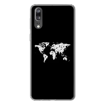 Produktbild von MuchoWow® Handyhülle Schutzhülle Hülle für Huawei P20 Weltkarte - Blätter - Schwarz Silikon Softcase Handy Hülle - Hardcover