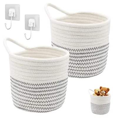 Image de Panier en coton suspendu, lot de 2 paniers muraux pour le rangement