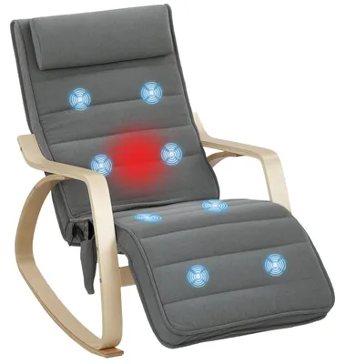 Productafbeelding van Schommelstoel met massagefunctie, lendensteunverwarming, 3 standen, stoffen bekleding, grijs