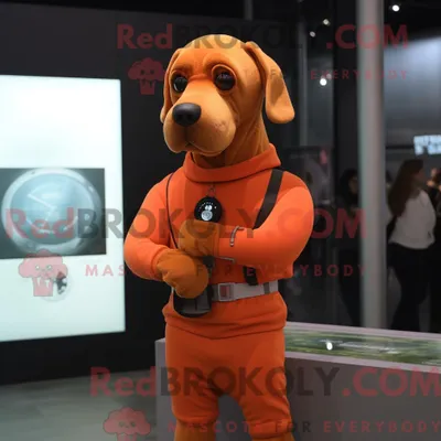Produktbild von Orangefarbener REDBROKOLY Hund als Maskottchenkostüm mit Rollkragen und Digitaluhren