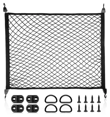Produktbild von Kofferraumnetz 80x60cm dehnbar auf 160x110cm, elastisch, für Kfz SUV, mit Befestigungshaken
