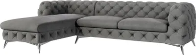 Produktbild von S-STYLE MÖBEL - Chesterfield Ecksofa Cleo mit Ottomane links und Silber Metall Füßen, aus Grau Samtstoff, B/T/H: 305 cm/ 200 cm/ 75 cm