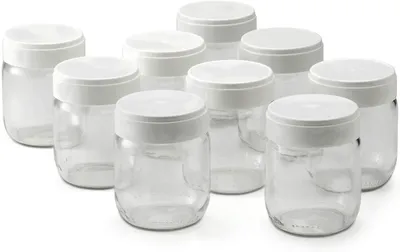 Joghurtgläser mit Deckel, 9 Stück, 185 ml, Glas, weiß