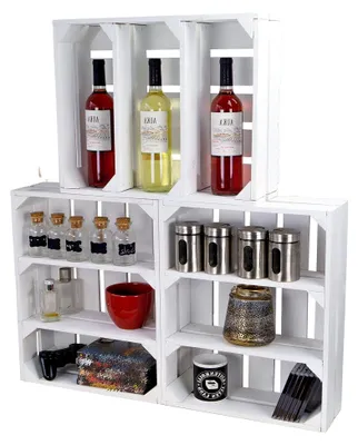 Produktbild von flache Obstkiste "Wilma" weiß mit zwei Einlegeböden / Zwischenbrettern ca 50x40x16cm/ Regalkiste Gewürzregal Apfelkiste / Weinkisten Ablageregal Aufbewahrungskiste (3er set Regal "Wilma"weiss)