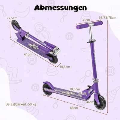 Produktbild von Faltbarer Kinderroller mit LED-Rädern, verstellbarem Lenker