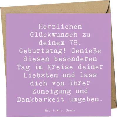 Produktbild von Mr. & Mrs. Panda Klappkarte Spruch 78. Geburtstag - Lavendeltraum - Geschenk, faltkarte, handgefertigte Geschenke, persönliche Geschenkideen, Glückwunschkarte, Grußkarte