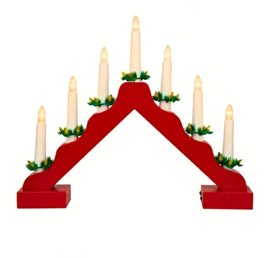 Holz-Kerzenbrücke mit 7 LED-Lichtern, rot, batteriebetrieben