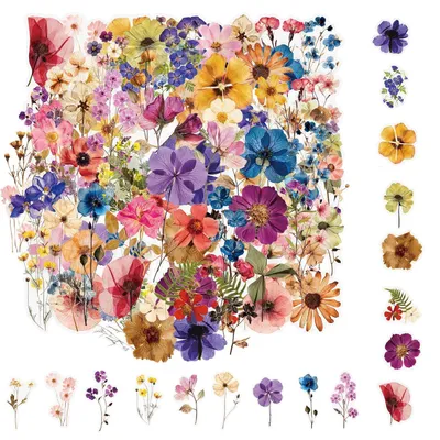 100 transparente Pflanzen-Blumen-Sticker, selbstklebend, wasserdicht, 4-8 cm