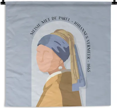 Produktbild von MuchoWow® Wandteppich Wandbehang Mädchen mit einem Perlenohrring - Blau - Vintage - Alte Meister 90x90 cm Tapisserie Dekoration Wandtuch - Wandaufhänger