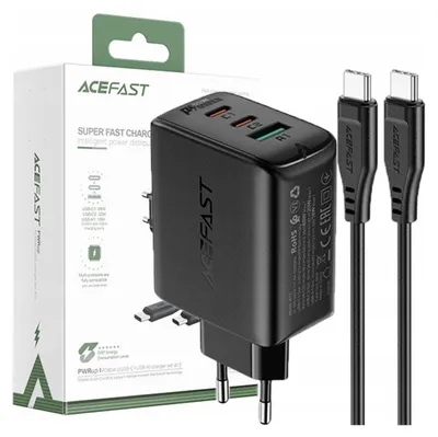 Obrázok produktu pre Acefast 2W1 Sieťová nabíjačka 2x Usb C / Usb 65W, Pd, Qc 3.0 + kábel čierna
