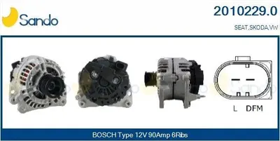 Produktbild von SANDO 2010229.0 Lichtmaschine Generator LiMa 90A 12V für VW Golf IV Schrägheck (1J1) POLO (9N) Polo Schrägheck (6R1, 6C1) Transporter IV Bus Lupo