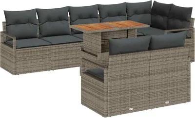 Immagine prodotto di vidaXL Set di divani da giardino con portaoggetti 9 pezzi in Poly Rattan grigio