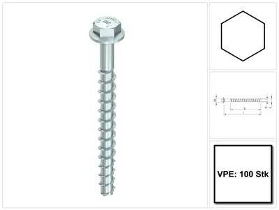 Produktbild von HECO MULTI MONTI plus SS Schraubanker 6,0 x 60 mm 100 Stück ( 48385 ) Betonschraube, Sechskantkopf, verzinkt blau, A2K