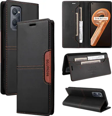 Immagine prodotto di Custodia per Realme 9i, custodia flip wallet in pelle con slot per carte e supporto Nero