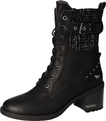 Produktbild von Mustang Damen Stiefelette Schnürboot mit Riemen und Blockabsatz 1441-507, Größe:40 EU, Farbe:Schwarz