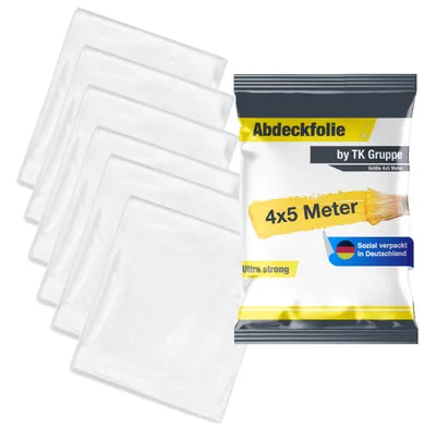 Obrázok produktu pre 6x maliarska fólia 4 x 5 m - transparentná - maliarske príslušenstvo, ako maliarske rúno, (balenie 6 ks, 6x maskovacia fólia 4x5 m)