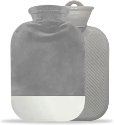 Imagen del producto de Bolsa de agua caliente con funda gris desmontable, de 2000 ml, lavable, para mayor comodidad