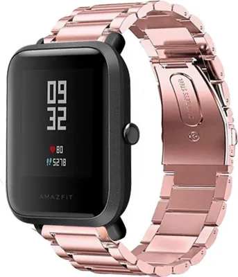 Produktbild von Strap-it Stahlarmband - Kompatibel mit Amazfit Bip Armband Ersatzarmband Edelstahl - Gliederarmband mit Faltschließe - Hochwertiges Material - für Smartwatch 20mm Armband Rosa